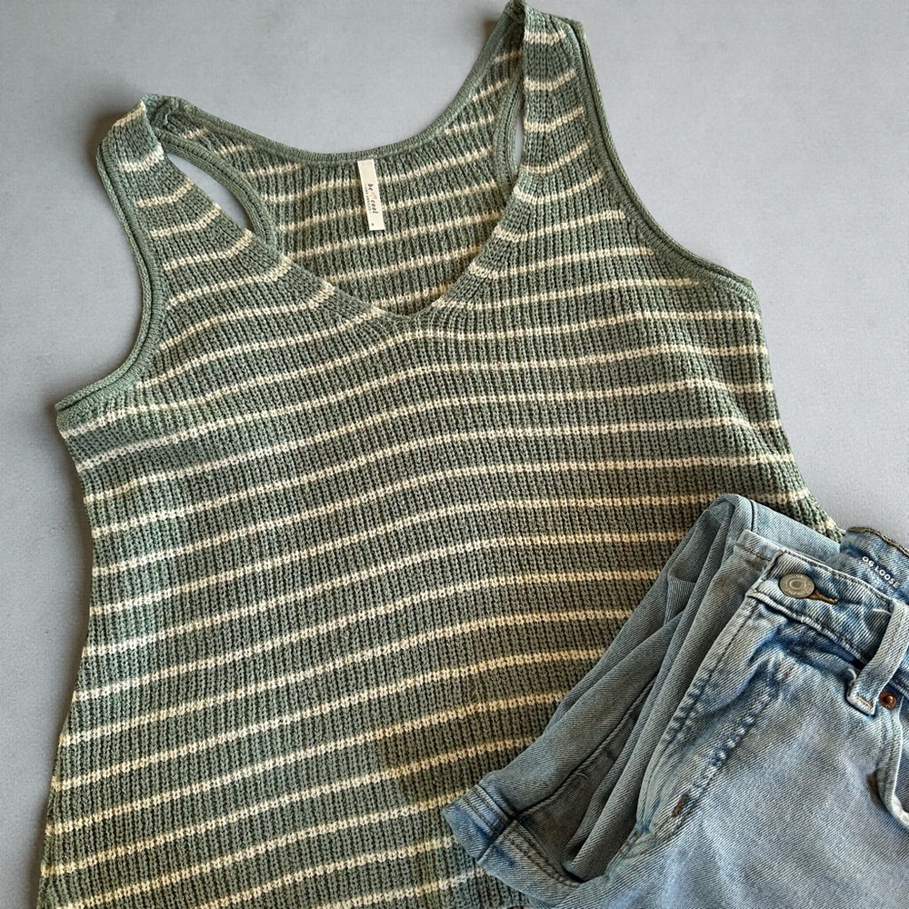 Striped Green and White Knit Tank Top